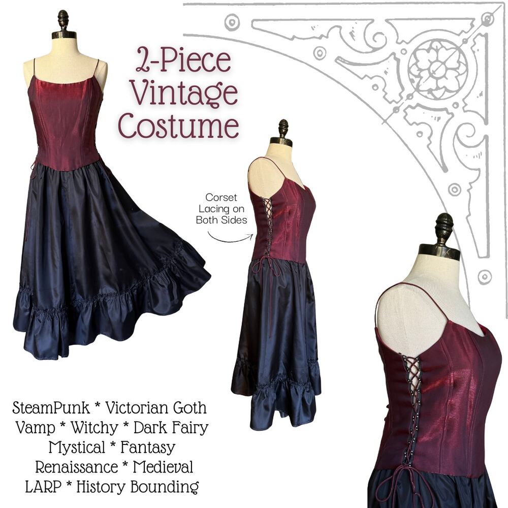 Vintage Costume 2-Piece Corset Skirt SteamPunk VictorianGoth Cosplay Halloween